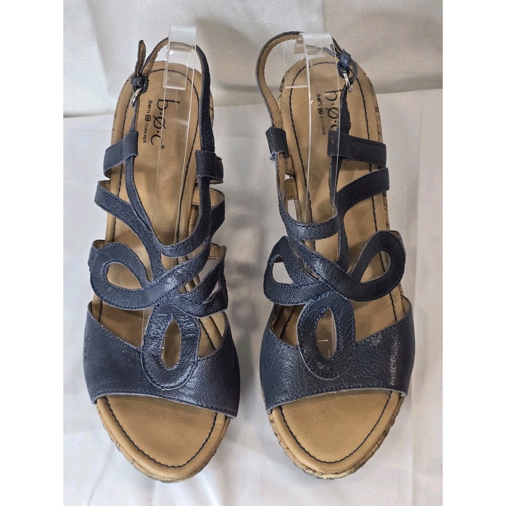 BOC Born Wedge Sandal Womens‎ Size 11M Blue Leather Slingback Open Toe Sandal